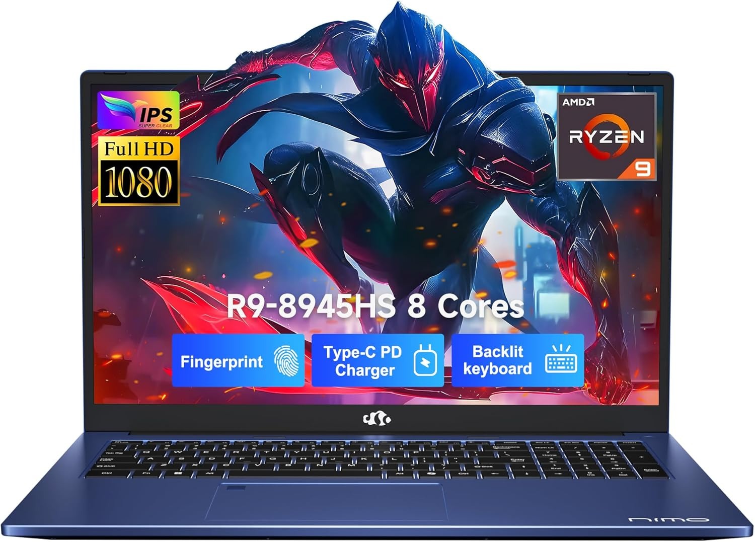 Nimo Gaming Laptop 17.3" Ryzen 9 8945HS,32GB RAM, 1TB SSD, Radeon 780M Graphics, PD 100W Type-C 4.0, AI&VR Ready Copilot+ PC, Backlit Keyboard Fingerprint - Nimo