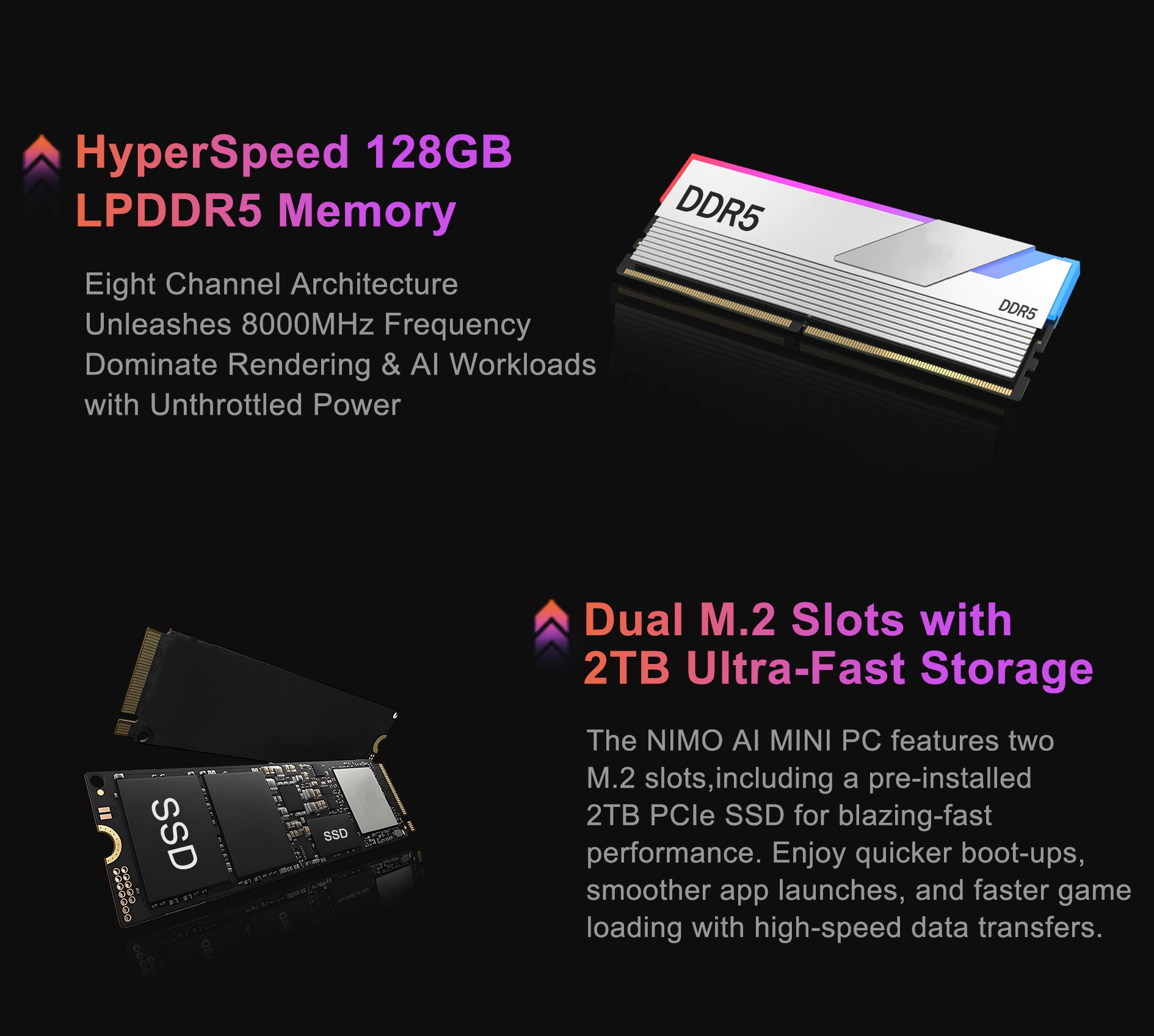 Nimo's Smallest Office & Gaming AI PC - AMD Ryzen™ AI Max+ 395 (up to 5.1 GHz) - 128GB LPDDR5 8000MHz (16GB*8) - 2TB/4TB SSD With 3 Performance Modes Up to 120W - Nimo