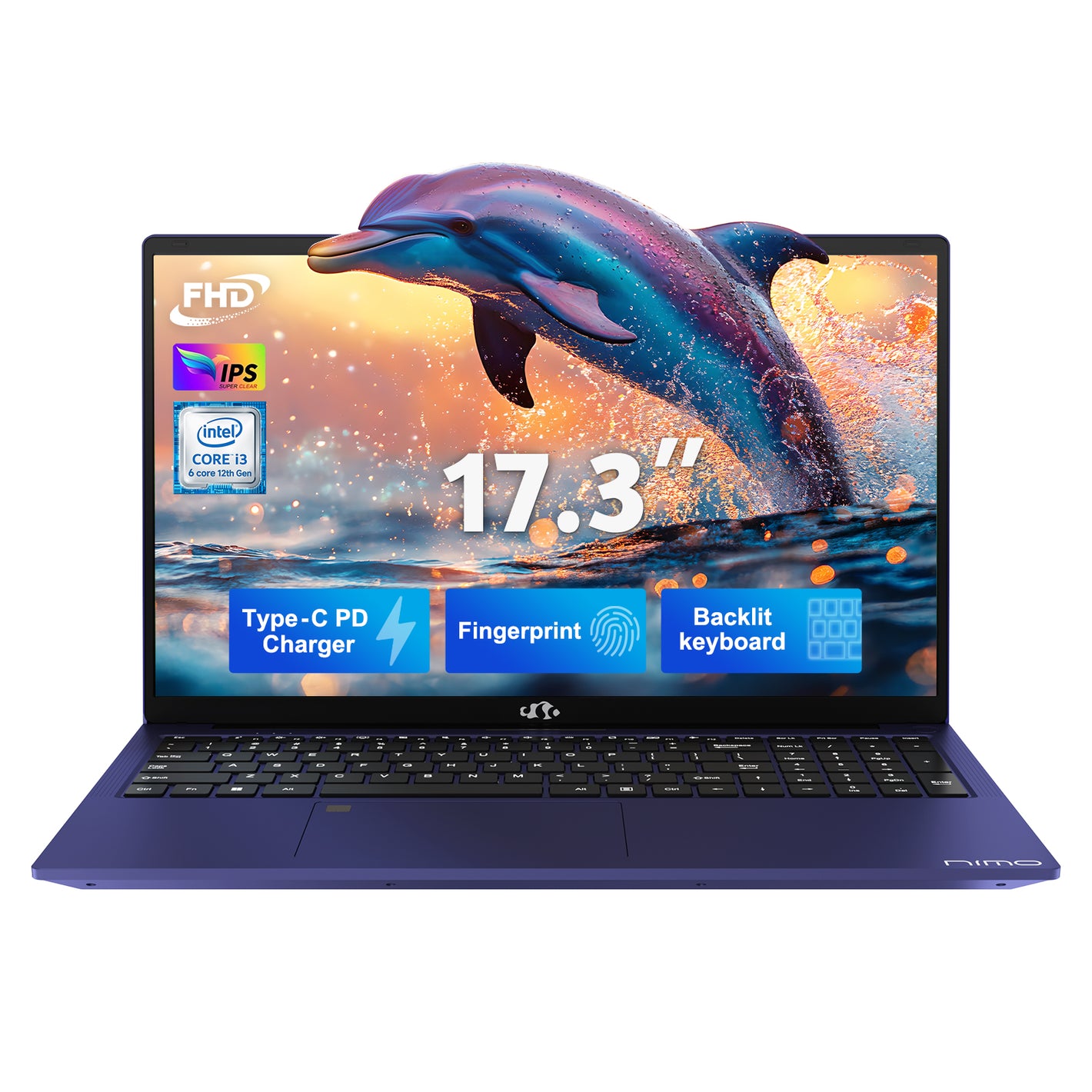 NIMO N171 17.3” blue refurbished laptop with FHD display, Intel i3-1215U processor, and upgradeable RAM & SSD – perfect for work, study, and entertainment.