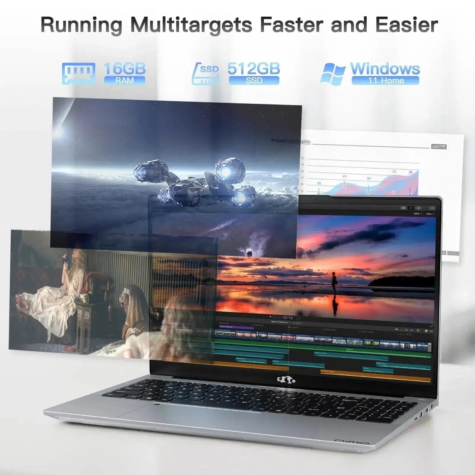 2025 Newest Laptop, 15.6-Inch FHD Display Laptop with Intel Quad Core-12th N100(Up to 3.4GHz), 16GB RAM 1TB ROM Business Laptop Computer, Fingerprint, Type C, Windows 11 Home, Blue - Nimo