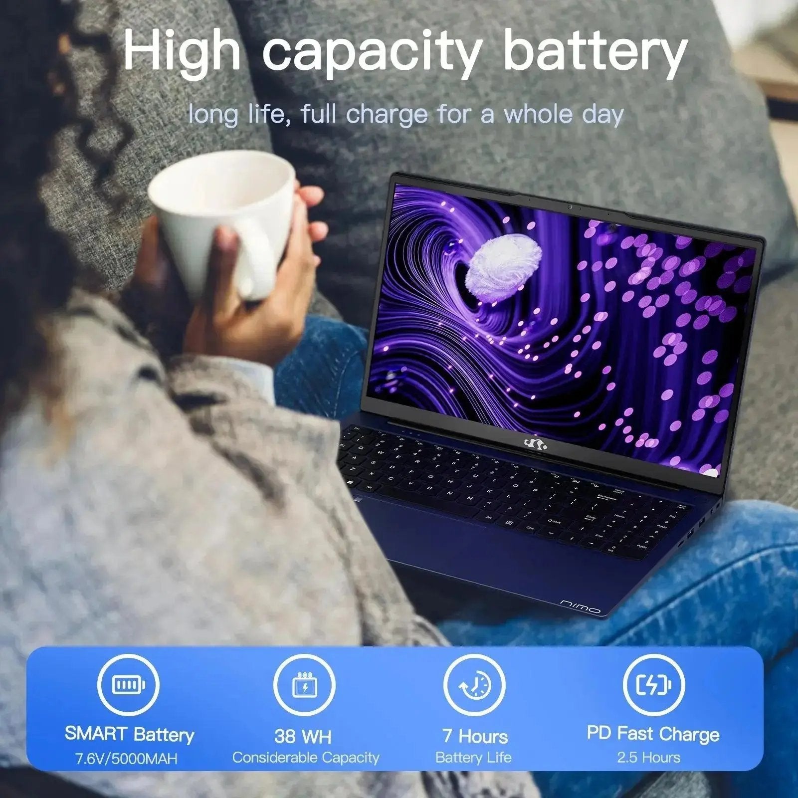 2025 Newest Laptop, 15.6-Inch FHD Display Laptop with Intel Quad Core-12th N100(Up to 3.4GHz), 16GB RAM 1TB ROM Business Laptop Computer, Fingerprint, Type C, Windows 11 Home, Blue - Nimo