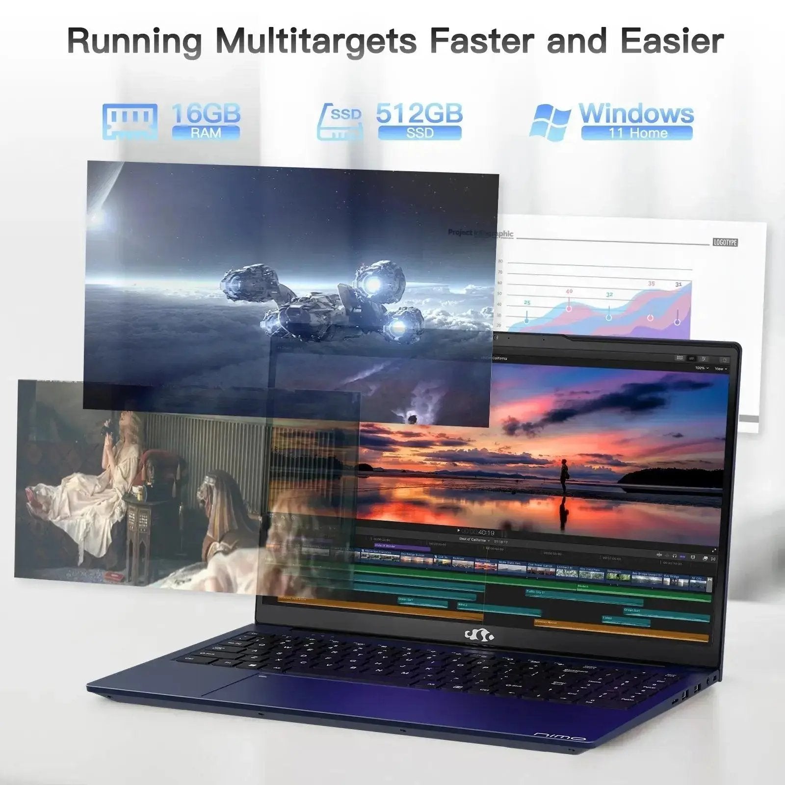 2025 Newest Laptop, 15.6-Inch FHD Display Laptop with Intel Quad Core-12th N100(Up to 3.4GHz), 16GB RAM 1TB ROM Business Laptop Computer, Fingerprint, Type C, Windows 11 Home, Blue - Nimo