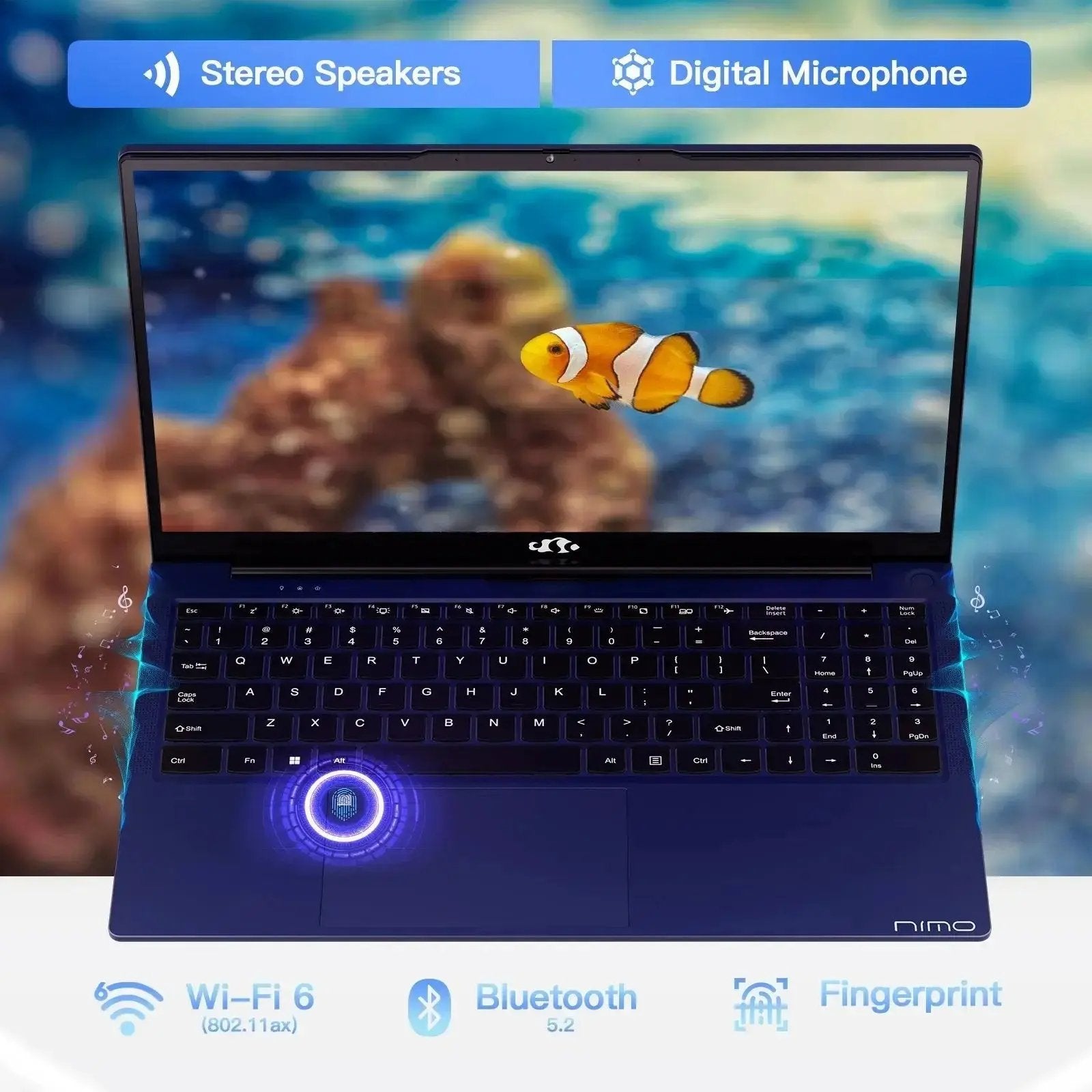 2025 Newest Laptop, 15.6-Inch FHD Display Laptop with Intel Quad Core-12th N100(Up to 3.4GHz), 16GB RAM 1TB ROM Business Laptop Computer, Fingerprint, Type C, Windows 11 Home, Blue - Nimo