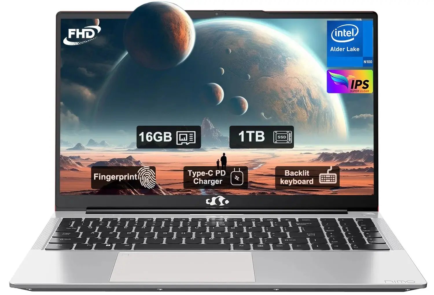 2025 Newest Laptop, 15.6-Inch FHD Display Laptop with Intel Quad Core-12th N100(Up to 3.4GHz), 16GB RAM 1TB ROM Business Laptop Computer, Fingerprint, Type C, Windows 11 Home, Blue - Nimo