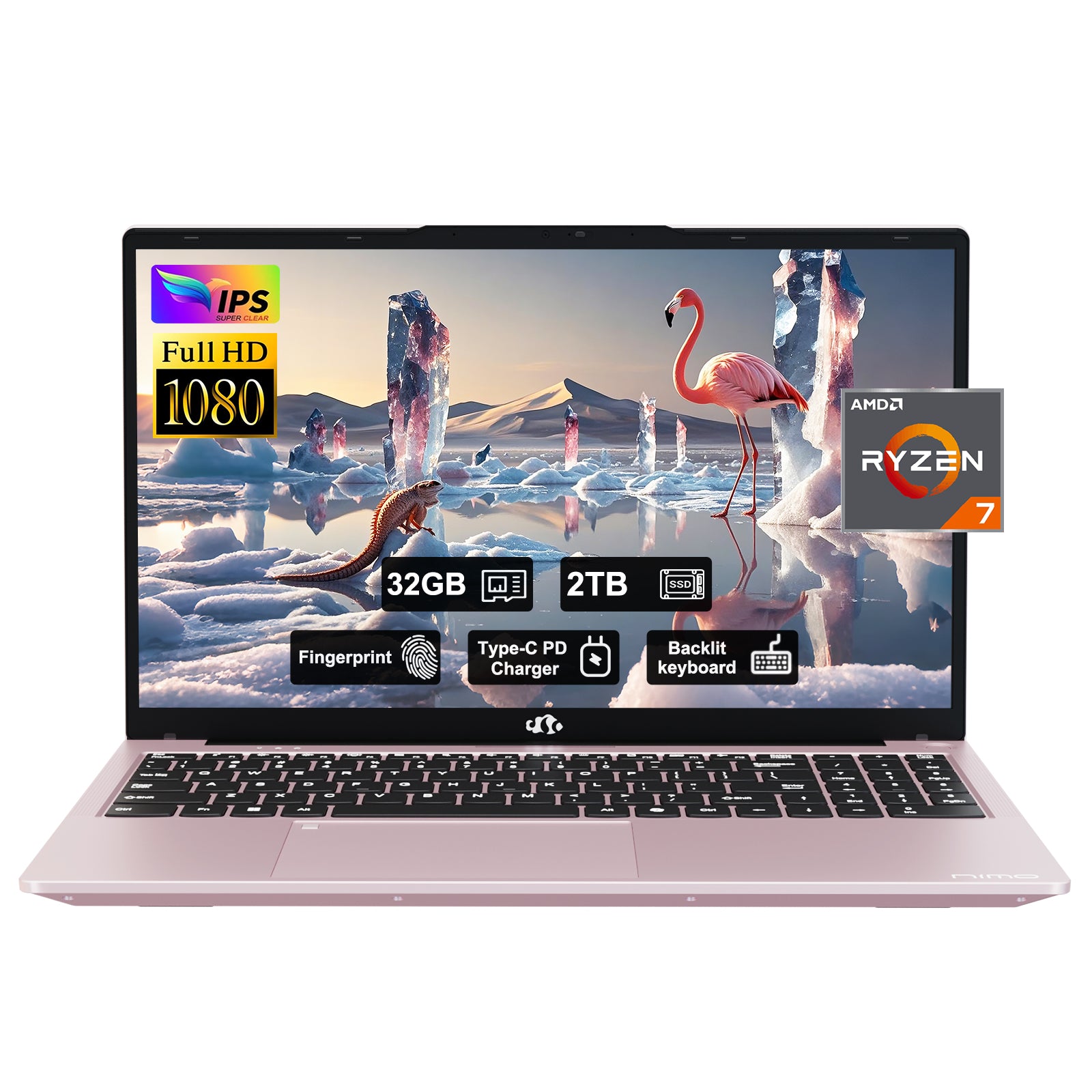 15.6'' R7 6800H FHD Business Gaming Laptop Computer-Rose Gold-64GB- 2TB - Nimo