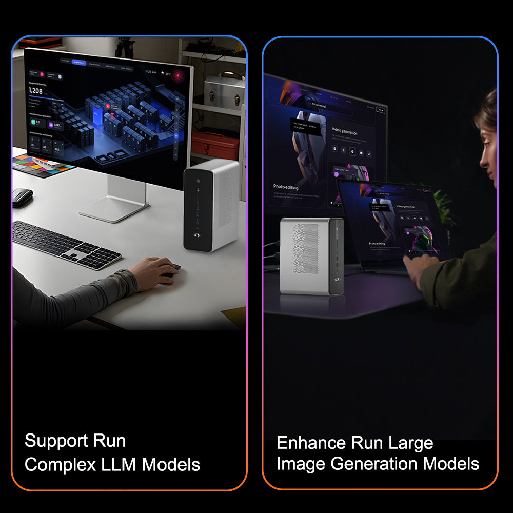Nimo's Smallest Office & Gaming AI PC - AMD Ryzen™ AI Max+ 395 (up to 5.1 GHz) - 128GB LPDDR5 8000MHz (16GB*8) - 2TB/4TB SSD With 3 Performance Modes Up to 120W - Nimo