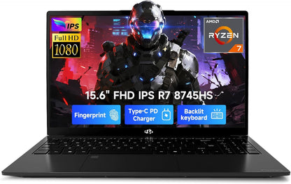 NIMO 15.6" IPS FHD-Gaming-Laptop, AMD Ryzen 7 8745HS (8C/16T, up to 4.9GHz) Radeon 780M Graphics Business Computer with 100W Type-C Backlit Keyboard, Fingerprint USB-C 4.0