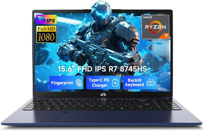NIMO 15.6" IPS FHD-Gaming-Laptop, AMD Ryzen 7 8745HS (8C/16T, up to 4.9GHz) Radeon 780M Graphics Business Computer with 100W Type-C Backlit Keyboard, Fingerprint USB-C 4.0