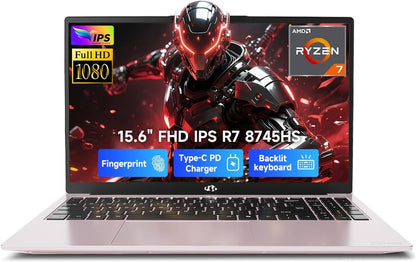 NIMO 15.6" IPS FHD-Gaming-Laptop, AMD Ryzen 7 8745HS (8C/16T, up to 4.9GHz) Radeon 780M Graphics Business Computer with 100W Type-C Backlit Keyboard, Fingerprint USB-C 4.0