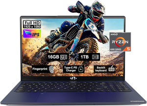 Nimo 2025 Laptop, 15.6"FHD Display Business Gaming Laptop, 6-Cores AMD Ryzen 5 6600H (Beat i5-12450H, up to 4.5GHz), 32GB DDR5, 2TB SSD, 100W Type-C, WiFi 5, Fingerprint, Backlit Keyboard, Windows 11