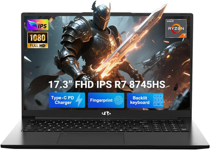 NIMO 17.3" IPS FHD-Gaming-Laptop, AMD Ryzen 7 8745HS (8C/16T, up to 4.9GHz) Radeon 780M Graphics Business Computer with 100W Type-C Backlit Keyboard, Fingerprint USB-C 4.0