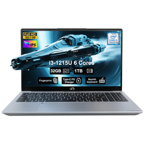 15.6" IPS FHD-Laptop, 32GB RAM, 1TB SSD, Intel 6-Cores i3-1215U (Beat i5-1135G7), 65W Type-C, Fingerprint, Computer with Backlit Keyboard Fingerprint Laptops for Business and Student, Wi-Fi 6, Win 11 - Nimo