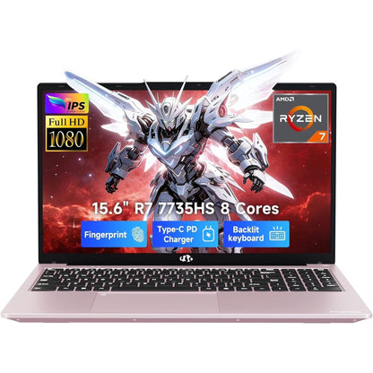 NIMO 2026 15.6" Laptop, AMD R7 7735HS Up to 4.75GHz, Beat i7-12650H) 16GB DDR5 RAM 512GB SSD Gaming Laptop with Radeon 680M GPU,FHD Display, 180° View, Backlit KB, Type C-WAL - Nimo