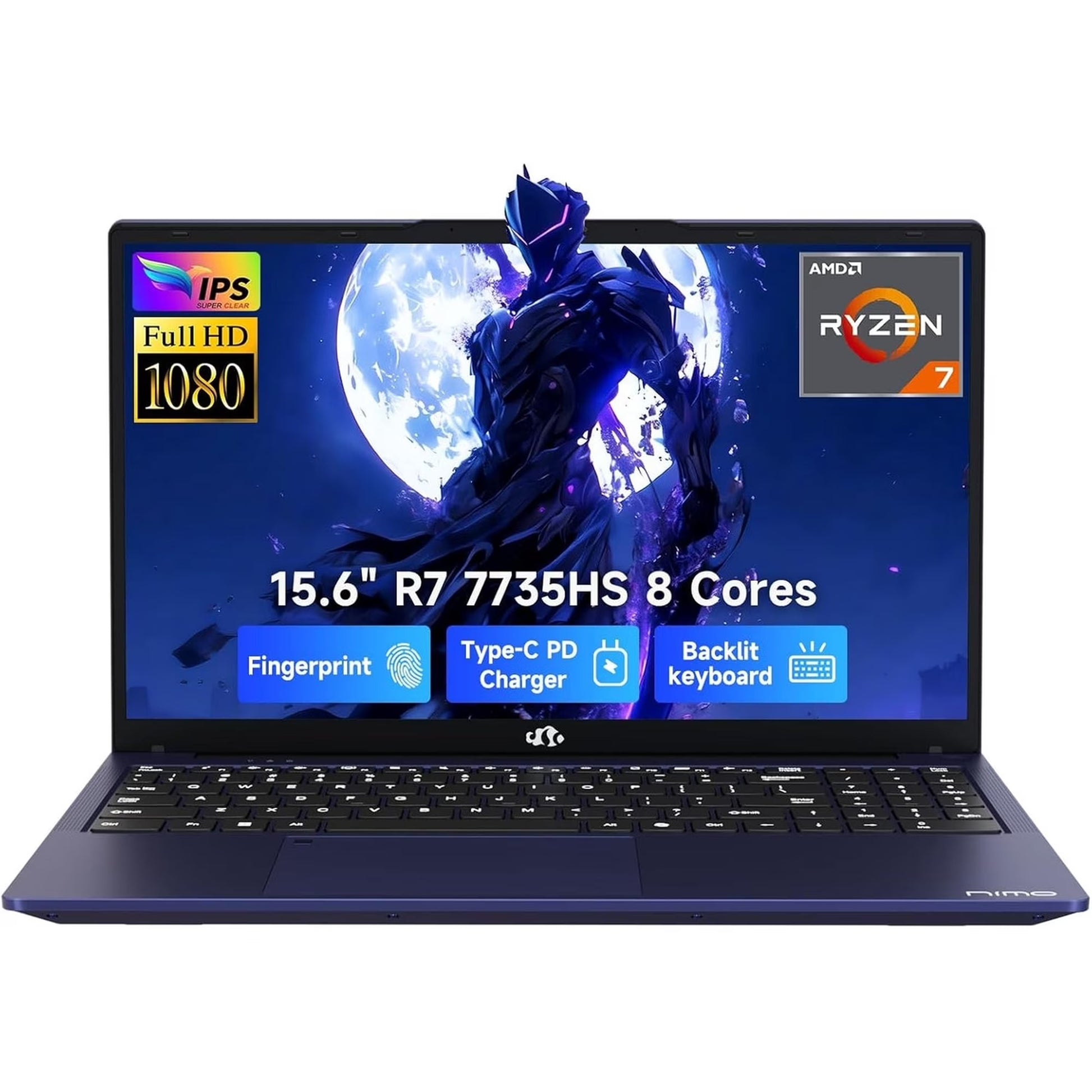NIMO 2026 15.6" Laptop, AMD R7 7735HS Up to 4.75GHz, Beat i7-12650H) 16GB DDR5 RAM 512GB SSD Gaming Laptop with Radeon 680M GPU,FHD Display, 180° View, Backlit KB, Type C-WAL - Nimo