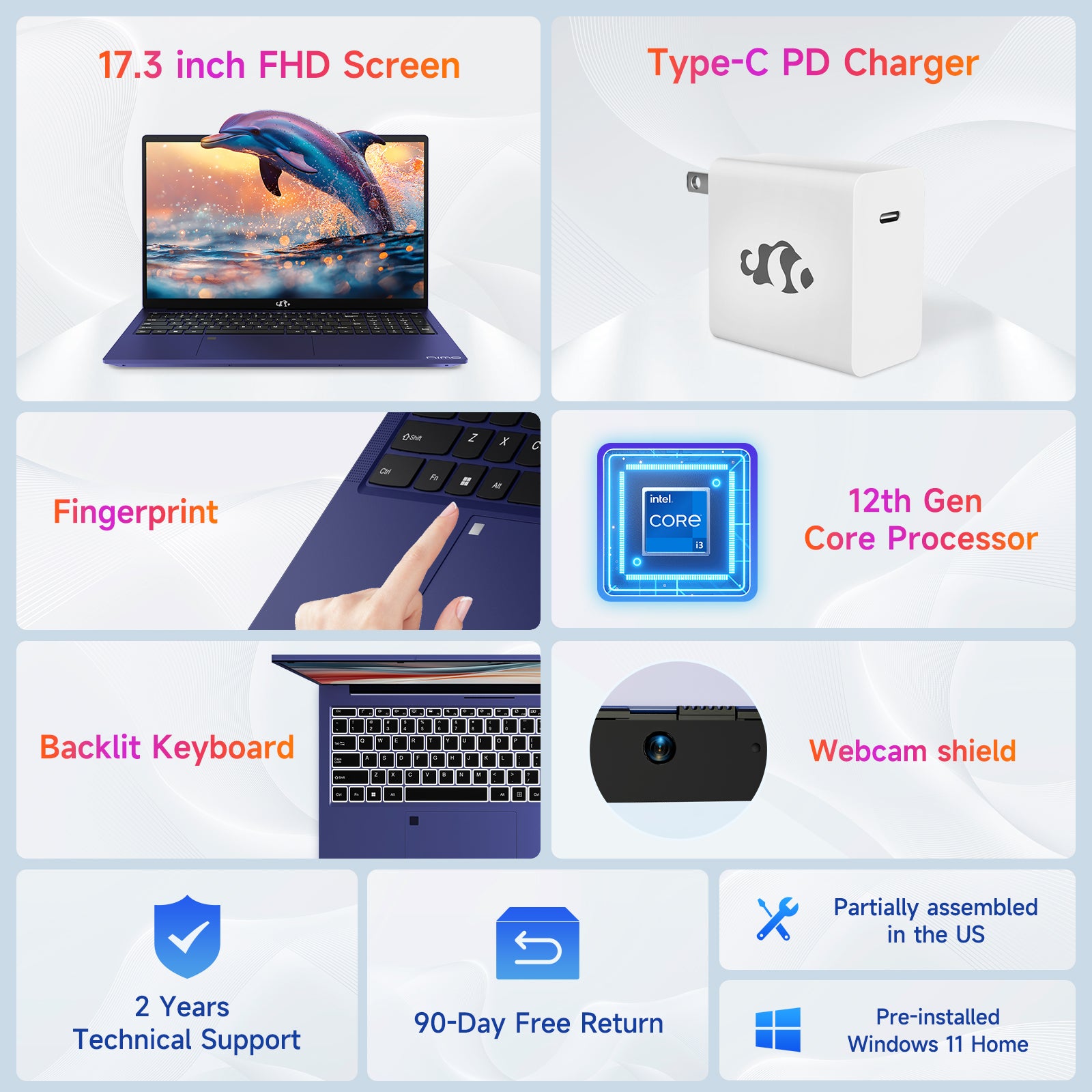 Nimo 17.3 FHD N171 I3-1215U Laptop for Student and Business-16GB-Blue-512GB - Nimo
