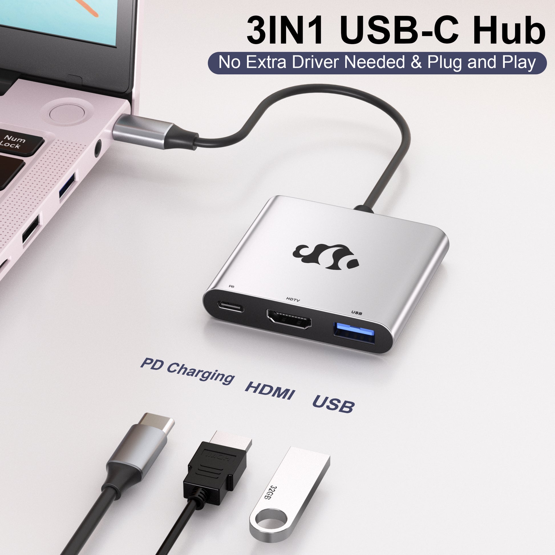 Nimo 3in1 USB-C Hub - PD Charging+HDMI+USB-A - Nimo