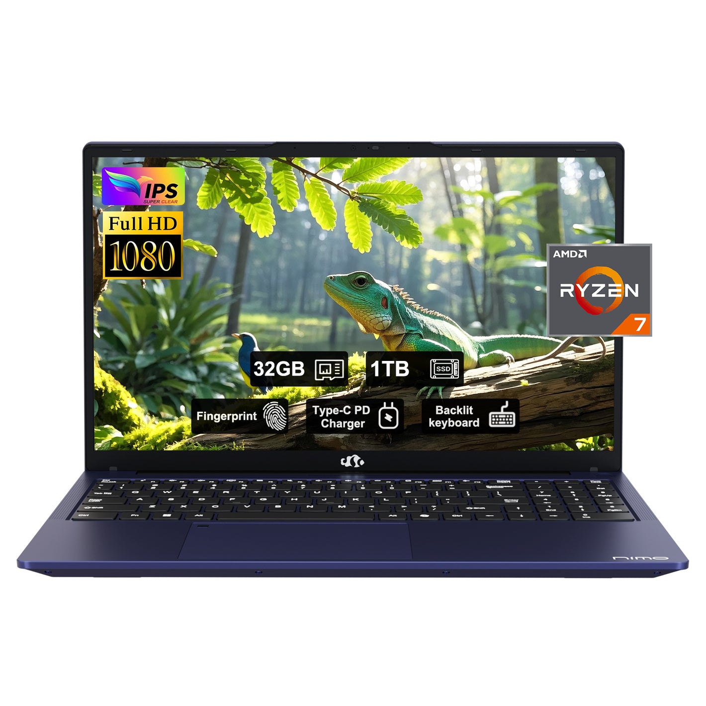 15.6'' R7 6800H FHD Business Gaming Laptop Computer-Blue-32GB-1TB-Windows11 Pro