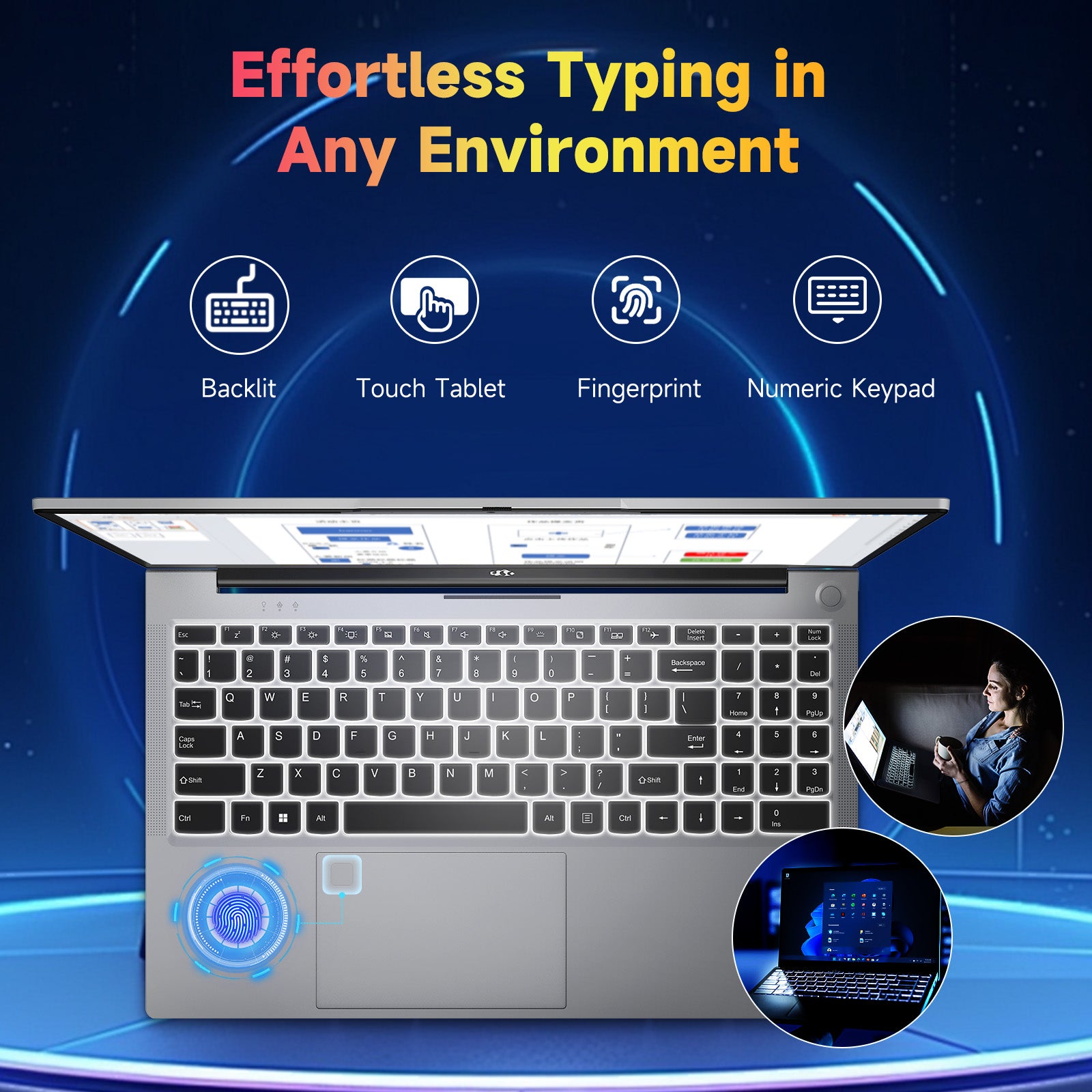 FHD Business Laptop, AMD Ryzen 5(Beat i3-1215U, 4 Cores Up to 3.7GHz), Backlit Keyboard, Fingerprint Login, Wi-Fi 5, Windows 11, Webcam, 65W Type-C-AMZ - Nimo