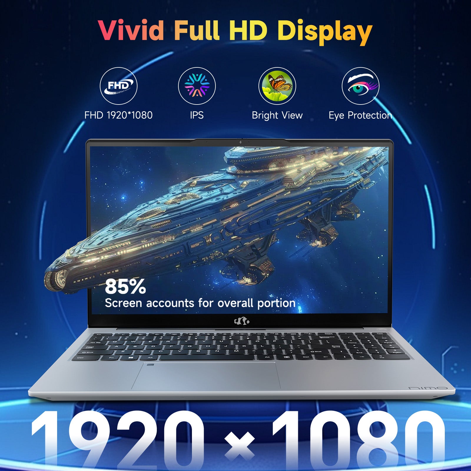 FHD Business Laptop, AMD Ryzen 5(Beat i3-1215U, 4 Cores Up to 3.7GHz), Backlit Keyboard, Fingerprint Login, Wi-Fi 5, Windows 11, Webcam, 65W Type-C-AMZ - Nimo