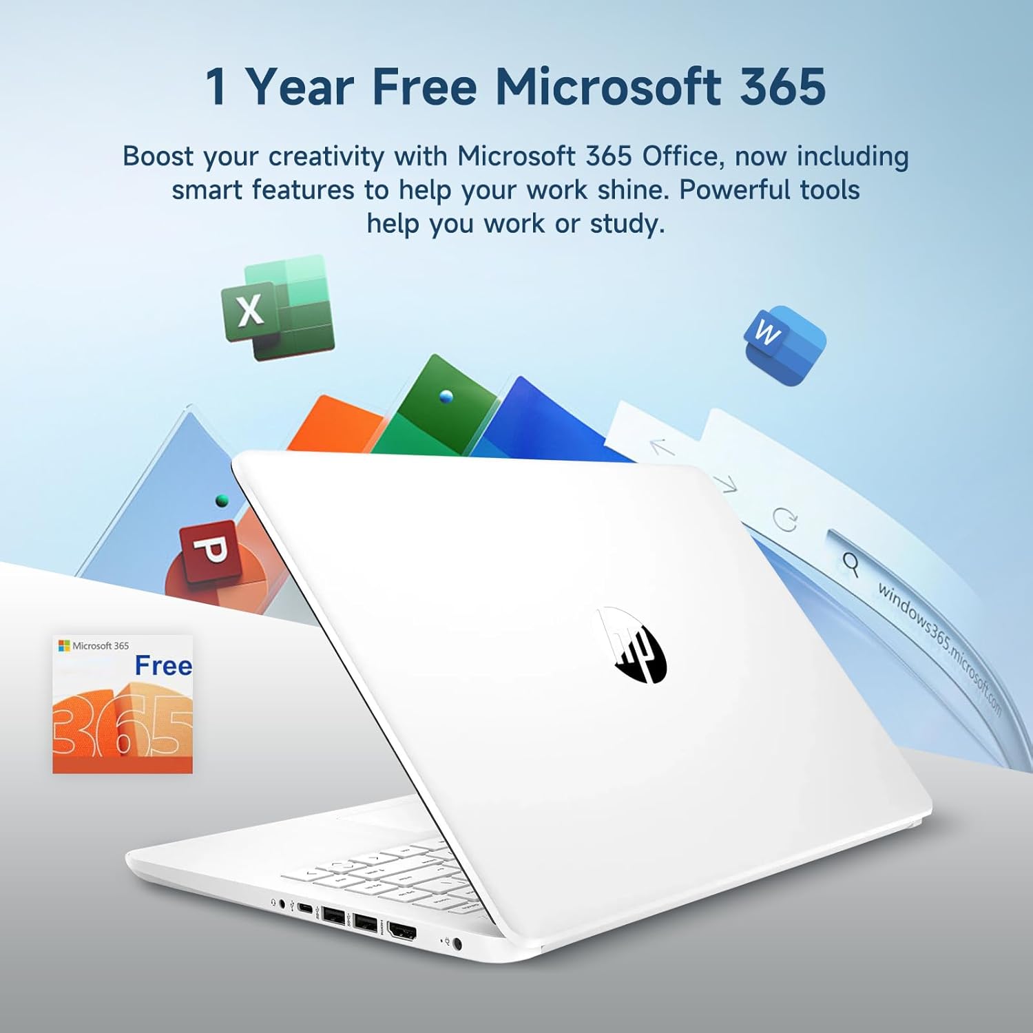 HP 14" Ultral Light Laptop for Students and Business, Intel Quad-Core, 8GB RAM, 192GB Storage(64GB eMMC+128GB Ghost Manta SD Card), 1 Year Office 365, USB C, Win 11 S - Nimo