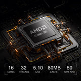 NIMO Mini 395 processor graphic highlighting Ryzen AI Max+ 395, 16 cores, 32 threads and 50 TOPS NPU.