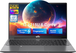 FHD-Laptop,Intel 6-Cores i3-1215U(Beat i5-1135G7), 65W Type-C, Fingerprint, Computer with Backlit Keyboard Fingerprint Laptops for Business and Student, Wi-Fi 6, Win 11