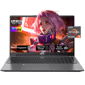 NIMO N153 15.6” gray laptop with FHD display, AMD R5-6600H, and customizable RAM & SSD – perfect for gaming, streaming, and content creation.
