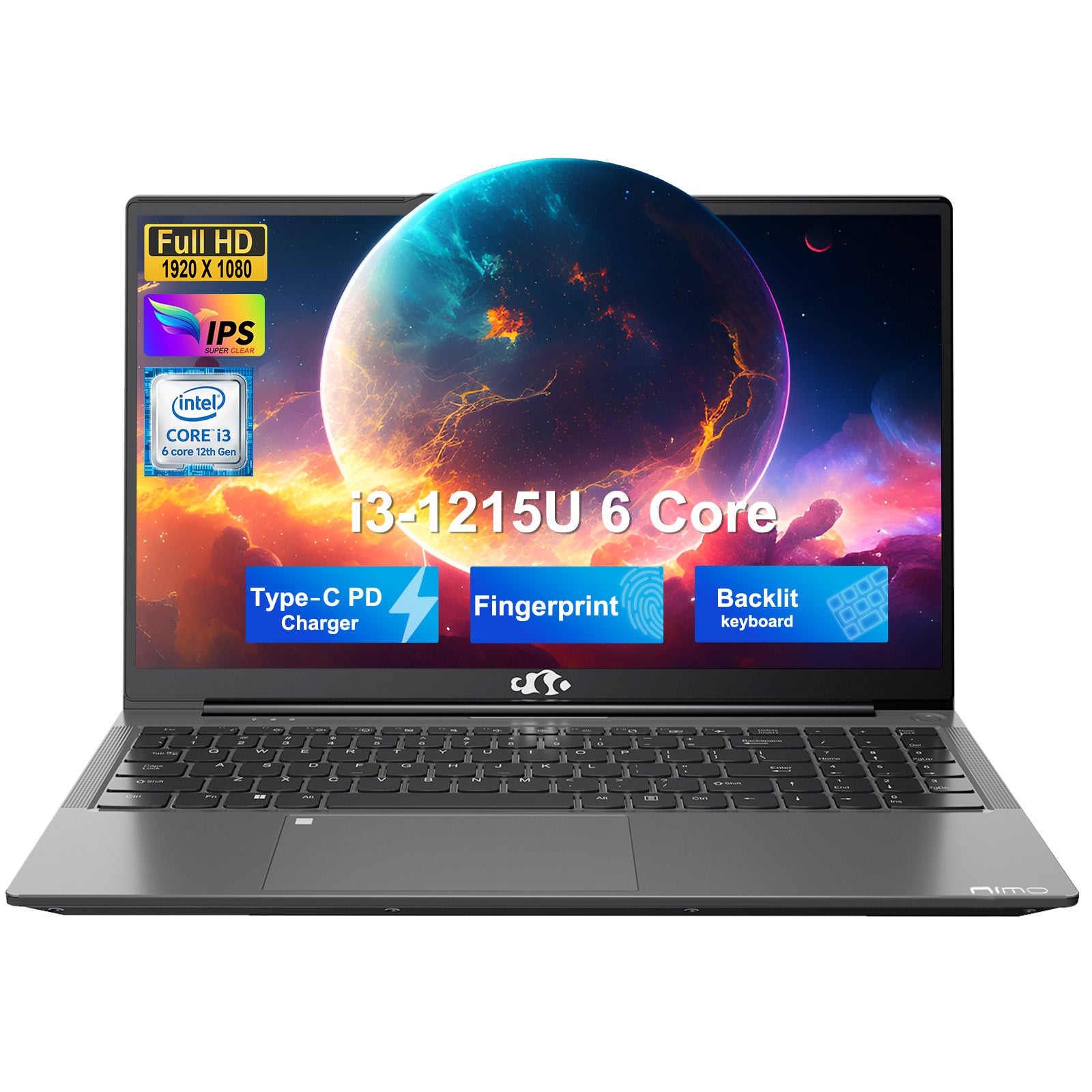 NIMO N154 15.6” gray laptop with FHD display, Intel i3-1215U, and upgradeable RAM & SSD – ideal for gaming, streaming, and content creation.