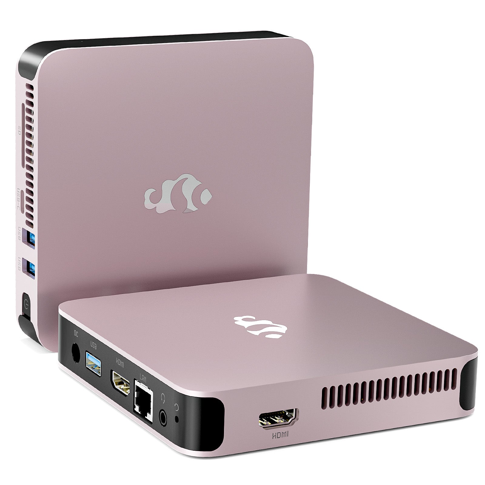 Compact and powerful NIMO rose gold MiniPC DNB1 in metal, featuring an Intel N100 processor, perfect for home offices and small businesses.