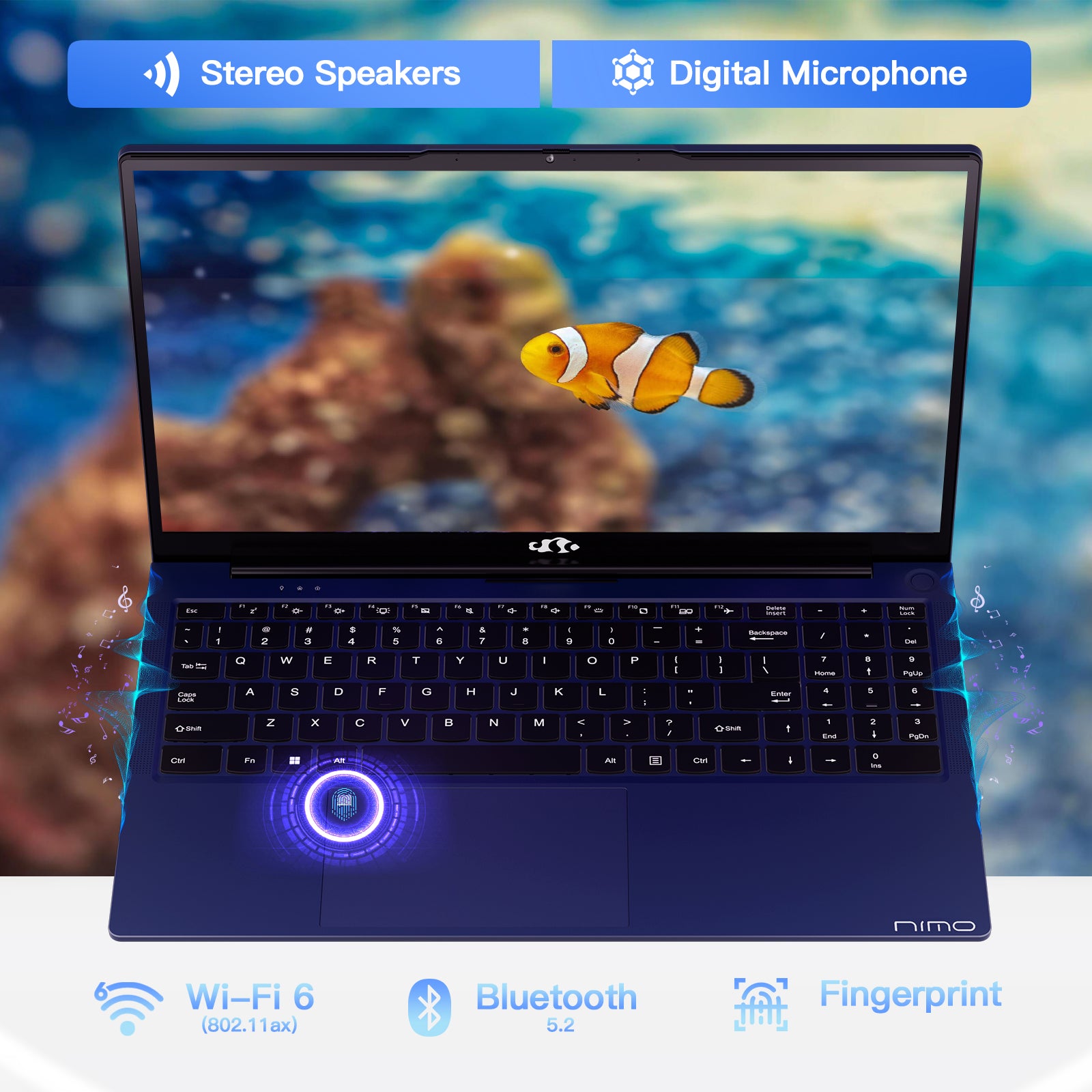 2025 Newest Laptop, 15.6-Inch FHD Display Laptop with Intel Quad Core-12th N100(Up to 3.4GHz), 16GB RAM 1TB ROM Business Laptop Computer, Fingerprint, Type C, Windows 11 Home, Blue - Nimo