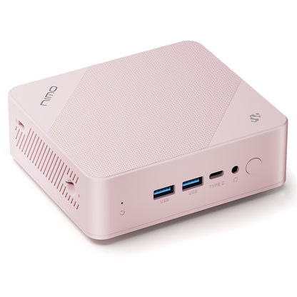 Nimo Pink Minipc DNB20 in Macaron design with Intel N100 processor, compact and stylish mini PC ideal for home, office, and light computing tasks.