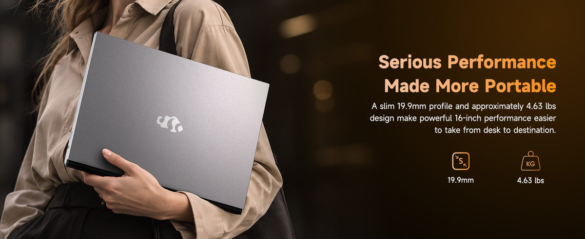 19.9mm slim design weighing approximately 4.63 lb