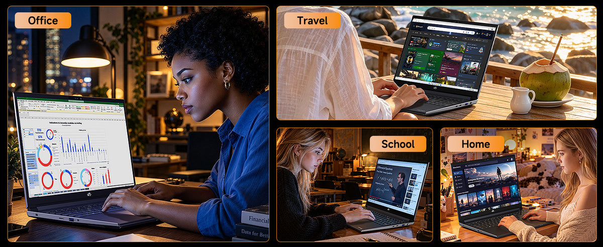 Office, travel, school and home use scenarios