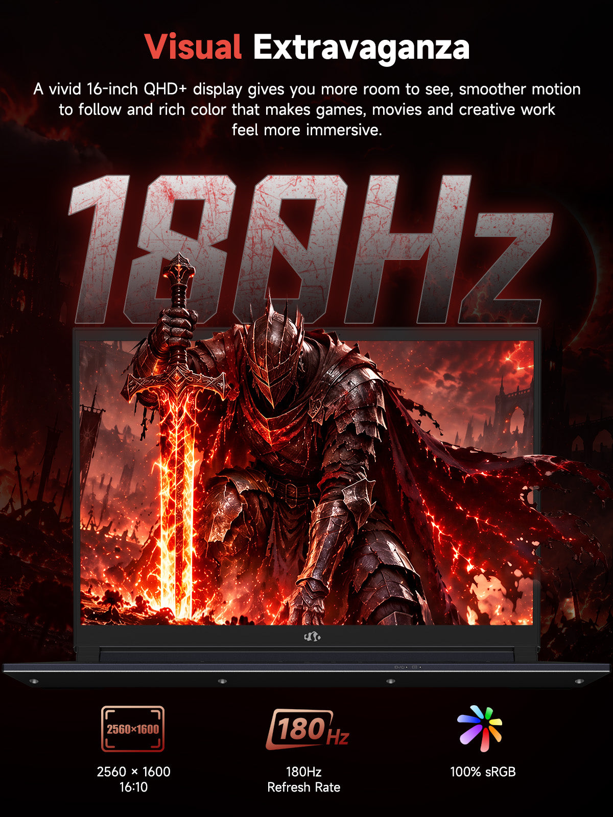 16-inch QHD+ 2560 x 1600 180Hz display with 100% sRGB