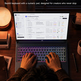 Full-size multi-color RGB backlit keyboard with numeric keypad