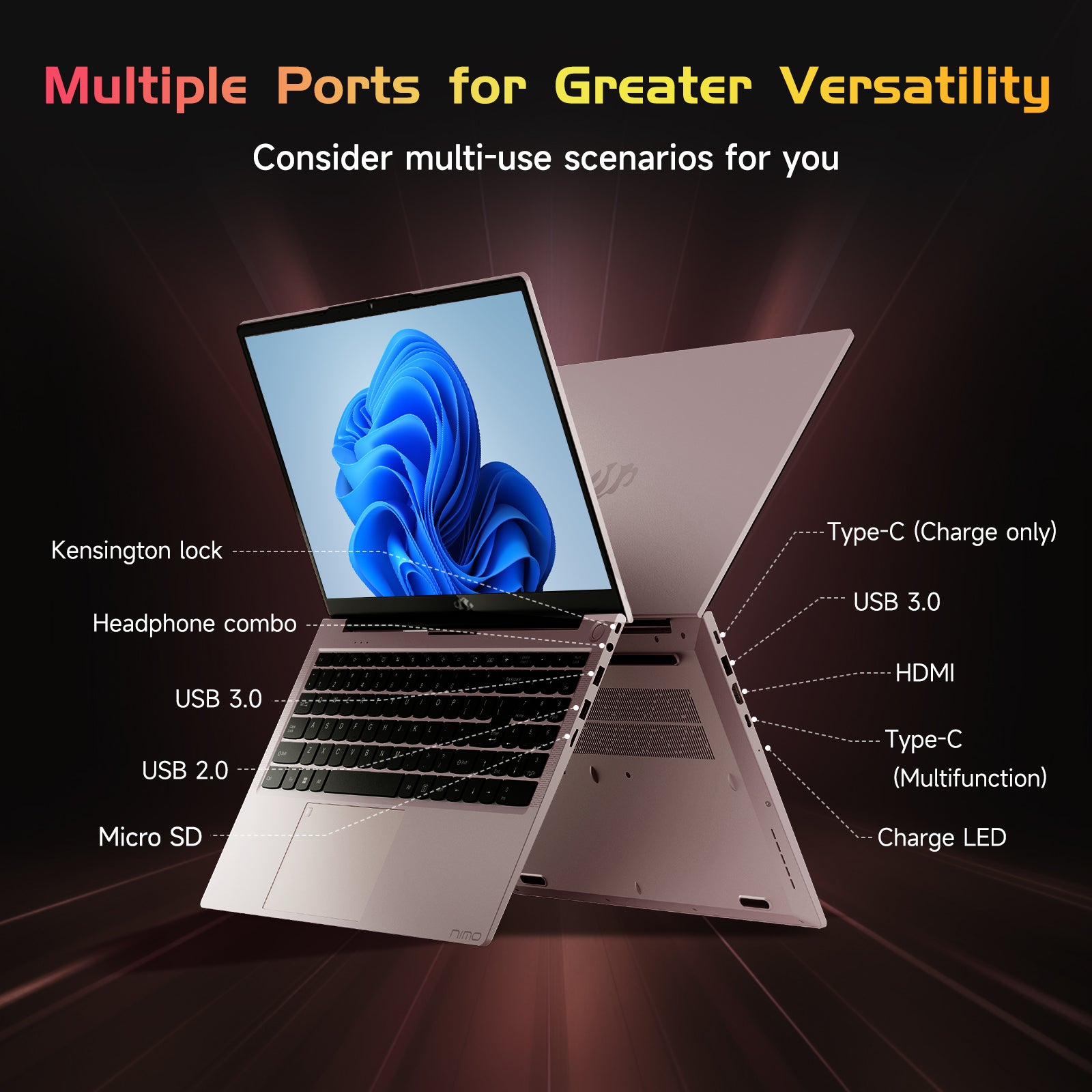 2025 Newest Laptop, 15.6-Inch FHD Display Laptop with Intel Quad Core-12th N100(Up to 3.4GHz), 16GB RAM 1TB ROM Business Laptop Computer, Fingerprint, Type C, Windows 11 Home, Blue - Nimo