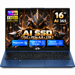 NIMO H16 AI 365 blue laptop — 1920 × 1200, TLC AI SSD