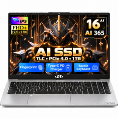NIMO H16 AI 365 silver laptop — 1920 × 1200, TLC AI SSD