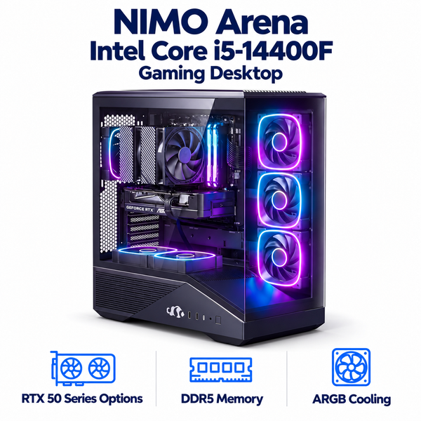 Arena i5-14400F Gaming Desktop — product front view and key specifications