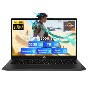 17.3'' R7 6800H FHD Business Gaming Laptop Computer Black 32GB 1TB - Nimo
