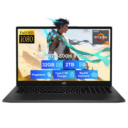 17.3'' R7 6800H FHD Business Gaming Laptop Computer Black 32GB 2TB - Nimo