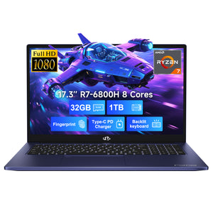 17.3'' R7 6800H FHD Business Gaming Laptop Computer Blue 32GB 1TB - Nimo