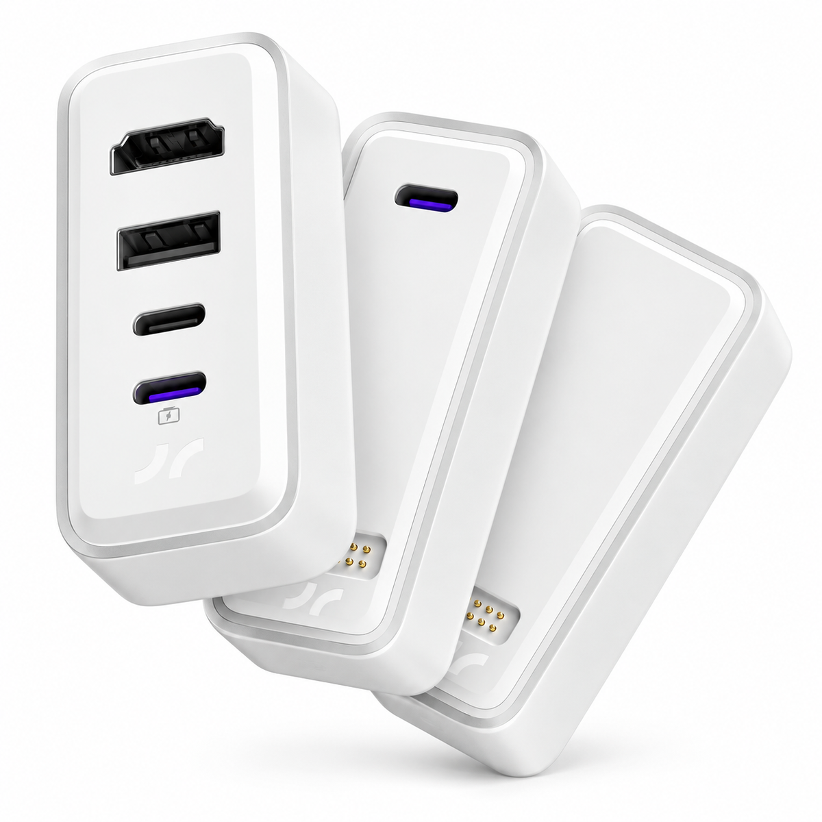 NIMO modular GaN charger, USB-C hub and SSD on white background