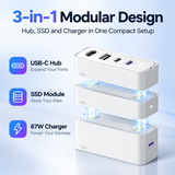 Three stackable modules: GaN charger, SSD and USB-C hub