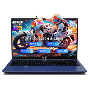 15.6" FHD-IPS-Business Laptop, 32GB RAM 1TB SSD, 8 Cores Intel Core i5-12450H(Beat i7-11800H, Up to 4.4 GHz) Computer with 100W Type-C Fingerprint Backlit Keyboard WiFi-6 Numpad Win 11 Blue - Nimo