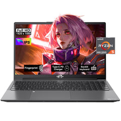 NIMO N153 15.6” gray refurbished laptop with FHD display, AMD R5-6600H, and customizable RAM & SSD – perfect for gaming, streaming, and content creation.