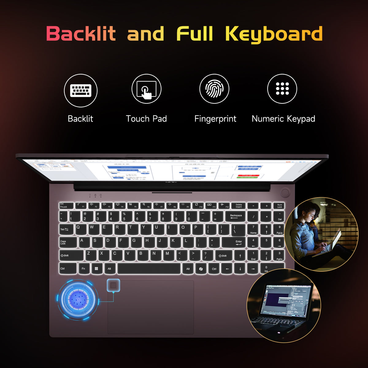 2025 Newest Laptop, 15.6-Inch FHD Display Laptop with Intel Quad Core-12th N100(Up to 3.4GHz), 16GB RAM 1TB ROM Business Laptop Computer, Fingerprint, Type C, Windows 11 Home, Blue - Nimo