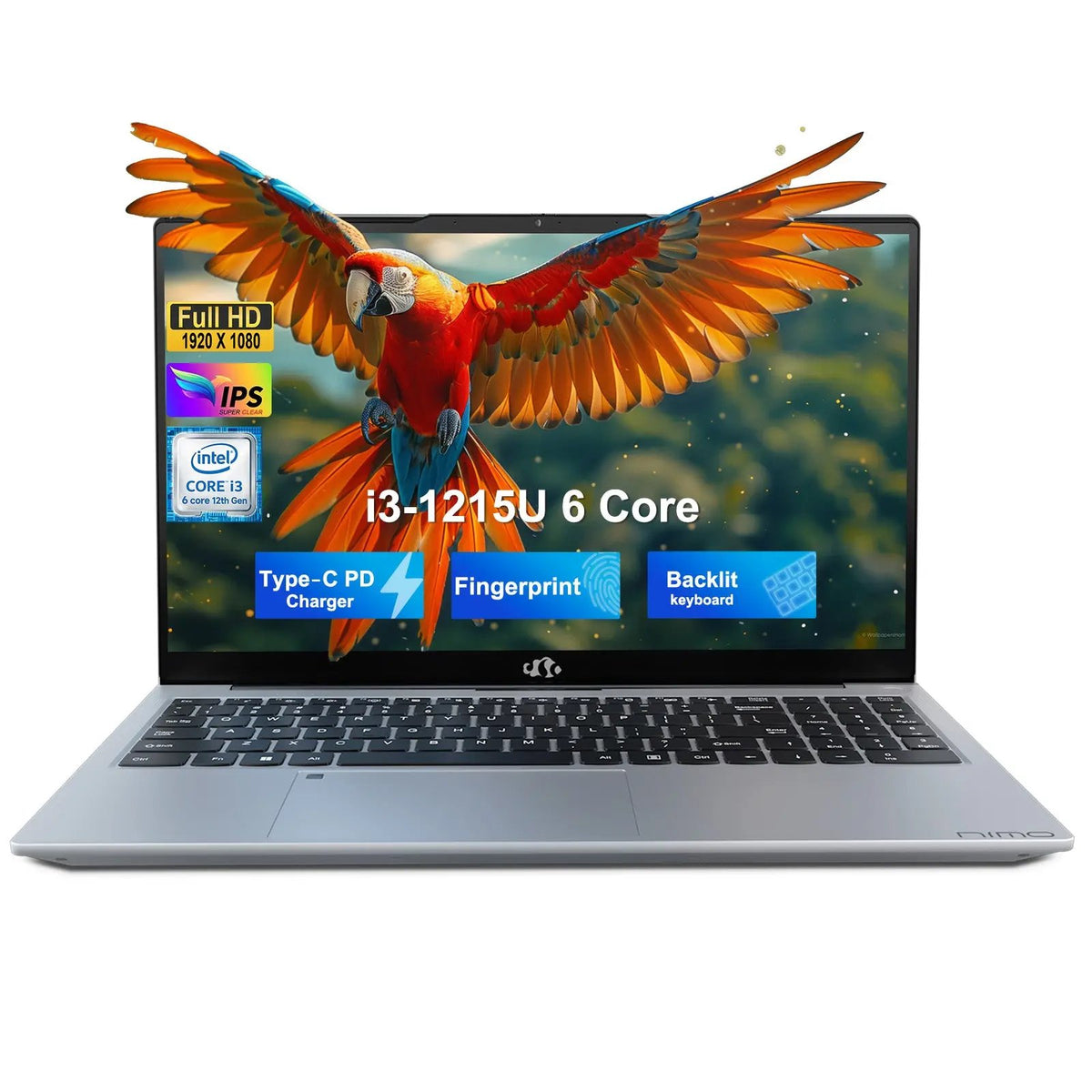 NIMO N154 15.6” silver refurbished laptop with FHD display, Intel i3-1215U, and upgradeable RAM & SSD – ideal for gaming, streaming, and content creation.