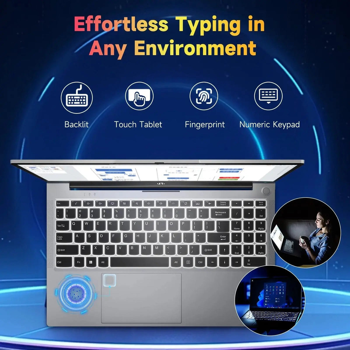 FHD Business Laptop, AMD Ryzen 5(Beat i3-1215U, 4 Cores Up to 3.7GHz), Backlit Keyboard, Fingerprint Login, Wi-Fi 5, Windows 11, Webcam, 65W Type-C-AMZ - Nimo