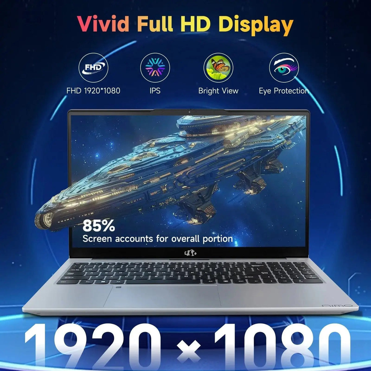 FHD Business Laptop, AMD Ryzen 5(Beat i3-1215U, 4 Cores Up to 3.7GHz), Backlit Keyboard, Fingerprint Login, Wi-Fi 5, Windows 11, Webcam, 65W Type-C-AMZ - Nimo